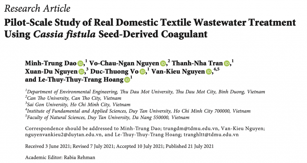 Pilot-Scale Study of Real Domestic Textile Wastewater Treatment Using Cassia fistula Seed-Derived Coagulant